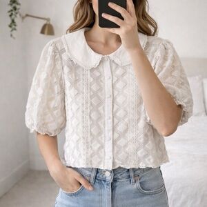 Listicle Puff Sleeve Peter Pan Collar Blouse Sz S